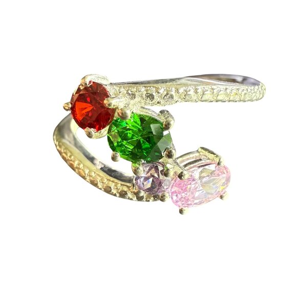 Sterling Silver Multicolor Simulated Gemstone Ring 10 - Picture 5 of 7
